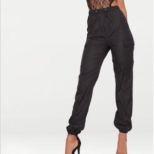 Black Toggle Wasit Shell Suit Jogger